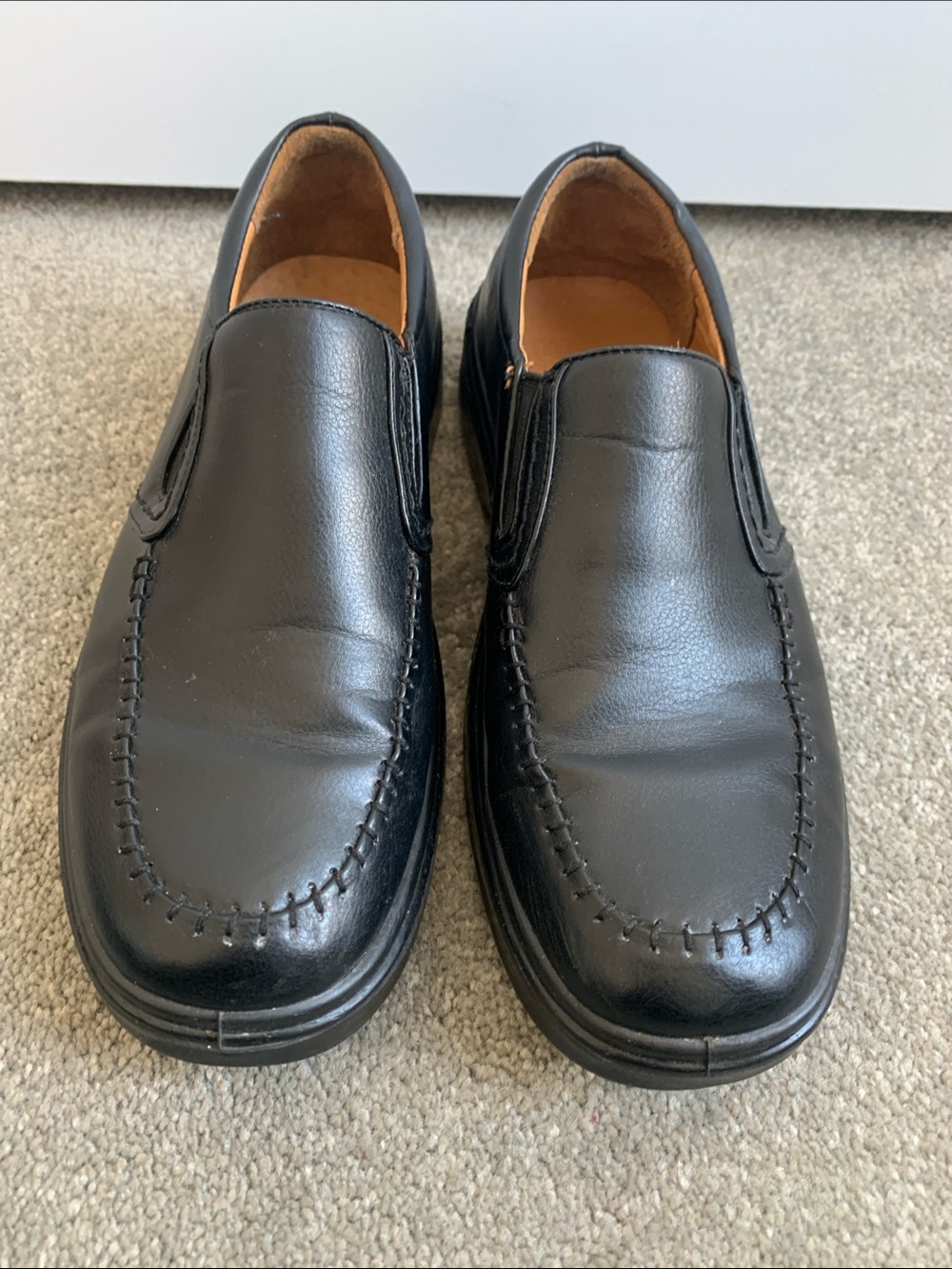 The Men's Store Black Leather Slip-On Moc Toe Loafers